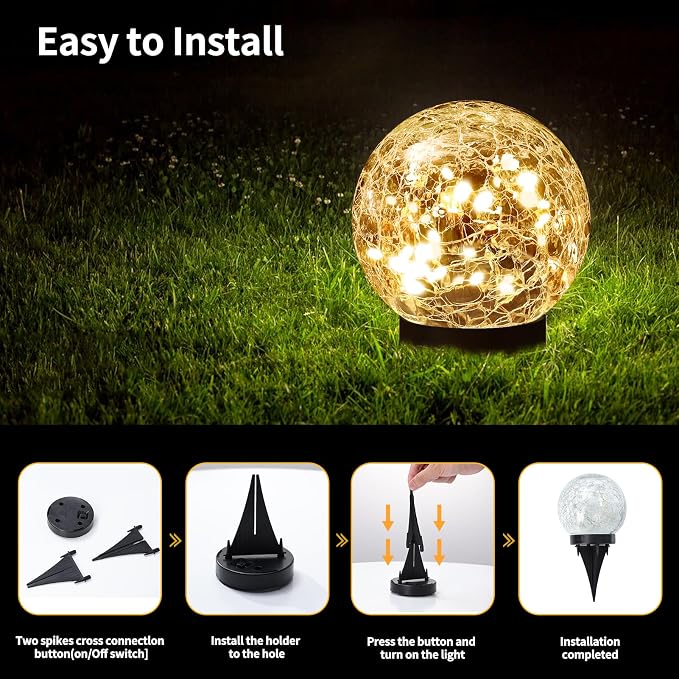 JKIMK Solar Globe Lights Outdoor Waterproof-Solar Balls Garden-Cracked Glass - Image 5