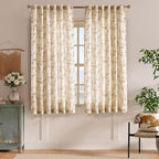 Taupe Vintage Floral Linen Curtains Farmhouse 50W X 63L 2 Panels | Elisa Series - Image 2