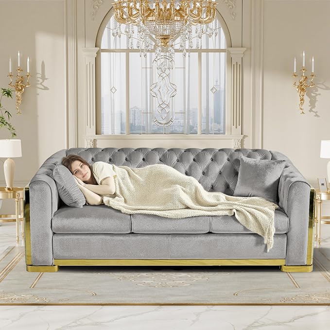 DAMAIFROM Mid Century Modern Chesterfield Sofa Couch, 3 Seat Tufted Sofas - Image 7