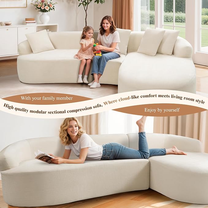 99" Curved Sectional Sofa with Chaise, Modern Boneless Couch with Deep Seat - Image 6