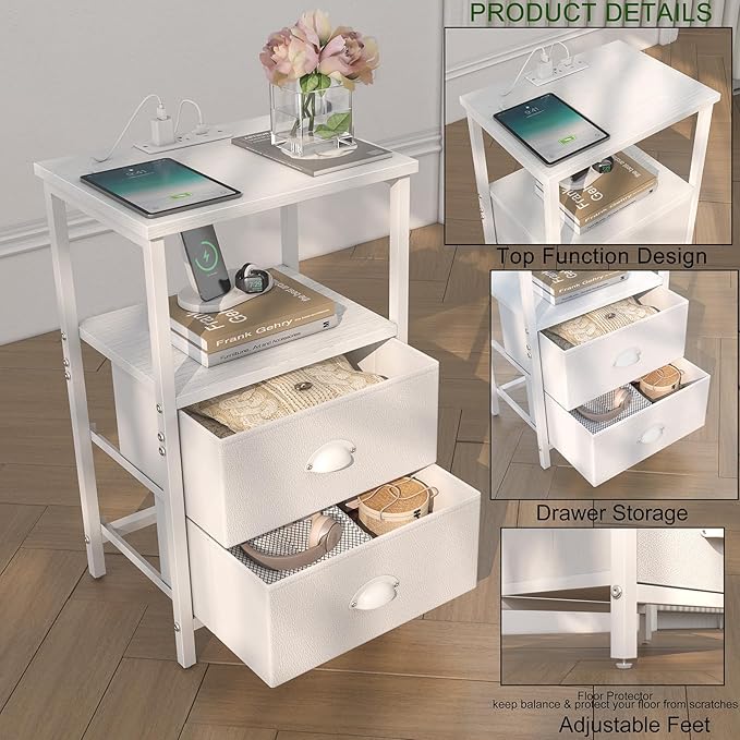 sthmec Nightstand with Charging Station, LED Night Stand Set 2, Bedside Table - Image 5