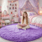 Amdrebio Purple Furry Big Round Kids Rug 6Ft by Amdrebio