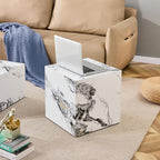 16'' Cube Coffee Table with Marble Stone Pattern, Square No Assembly End Table - Image 5