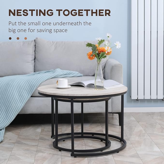 HOMCOM Round Nesting Tables Set of 2, Stacking Coffee Table Set - Image 4