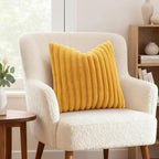 decorUhome Fall Faux Fur Throw Pillow Covers 18x18 Set of 2 Mustard Yellow | - Image 4