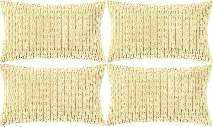 Set of 4 Pale Yellow Decorative Throw Pillow Covers 12x20 Inch Corduroy Pillow by Cozoomy