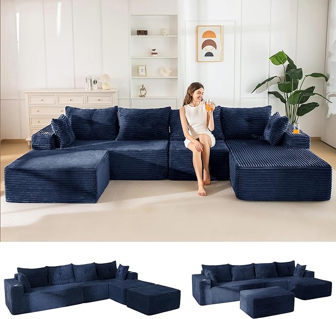 MAXYOYO 132" Giant U-Shaped Modular Sectional Couch, Modern Boneless Couch by MAXYOYO