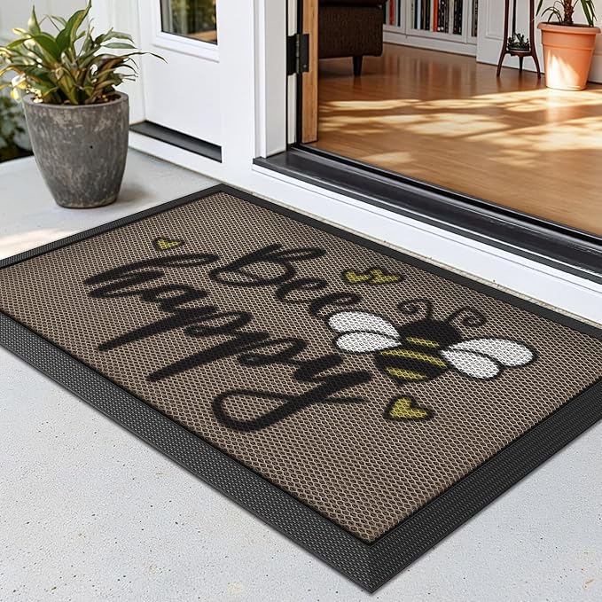 LUMI Outside Welcome Door Mat 17x30, Non-Slip Durable Rubber Easy Clean | Bee by LUMI