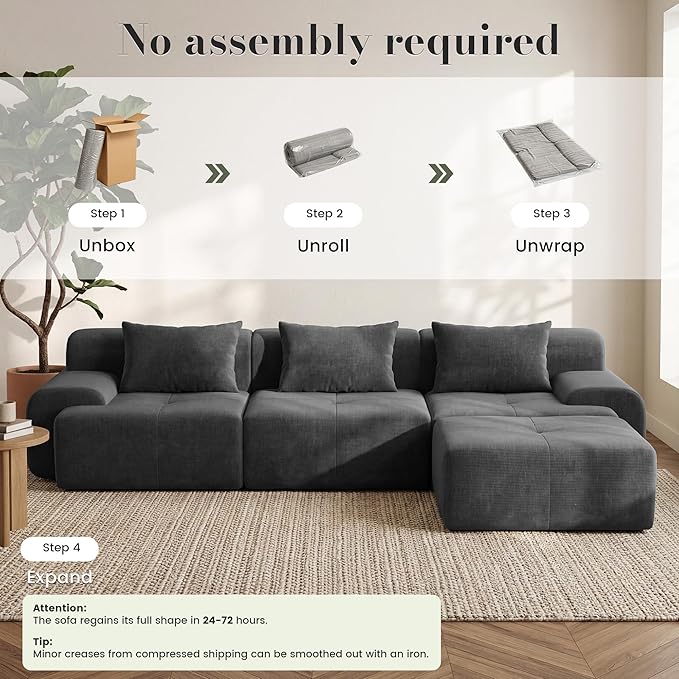GRUSIGN 118'' Modular Sectional Oversized Boneless Couch, Tufted Cloud - Image 4