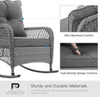 Patio Furniture Set 3 Pieces, Wicker Outdoor Rocking Bistro Set - Image 3