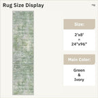 Soalmost Abstract Runner Rug 2x8 Hallway Kitchen Runners Green/Ivory | Vintage - Image 5