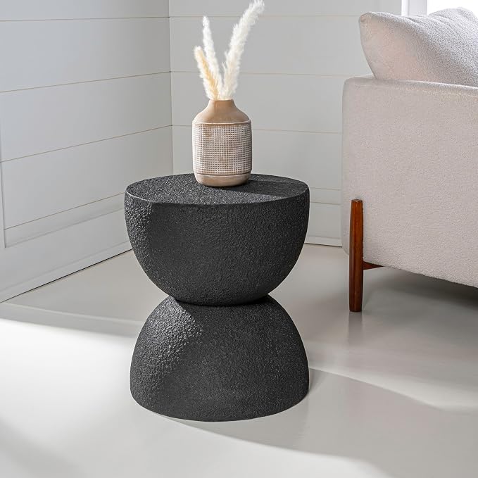 JONATHAN Y Greta Hourglass 18" Black Frosted Outdoor Side Table and Stool - Image 6