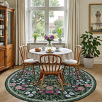 PLHXFR Round Area Rug Living Room: 4 ft Floral Washable Carpet Dark Green | - Image 4