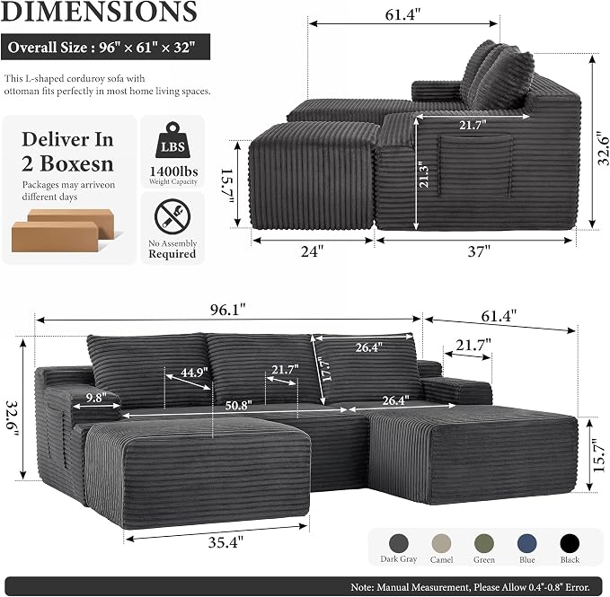 96" Sectional Couches for Living Room Cloud Couch Sofa - Image 2
