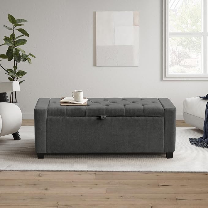 GRAINELL Storage Ottoman Bench, Upholstered Tufted Bedroom Bench by Unknown