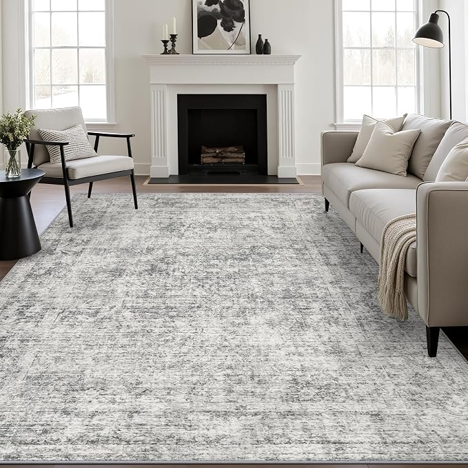 Area Rug Living Room: 3x5 Modern Washable Soft Carpet Black Grey | - Image 2
