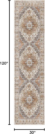 Madane Hallway Runner Rug 2'6''x10' Kitchen Runners Vintage, Turmeric/Grey | - Image 2