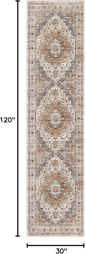 Madane Hallway Runner Rug 2'6''x10' Kitchen Runners Vintage, Turmeric/Grey | - Image 2