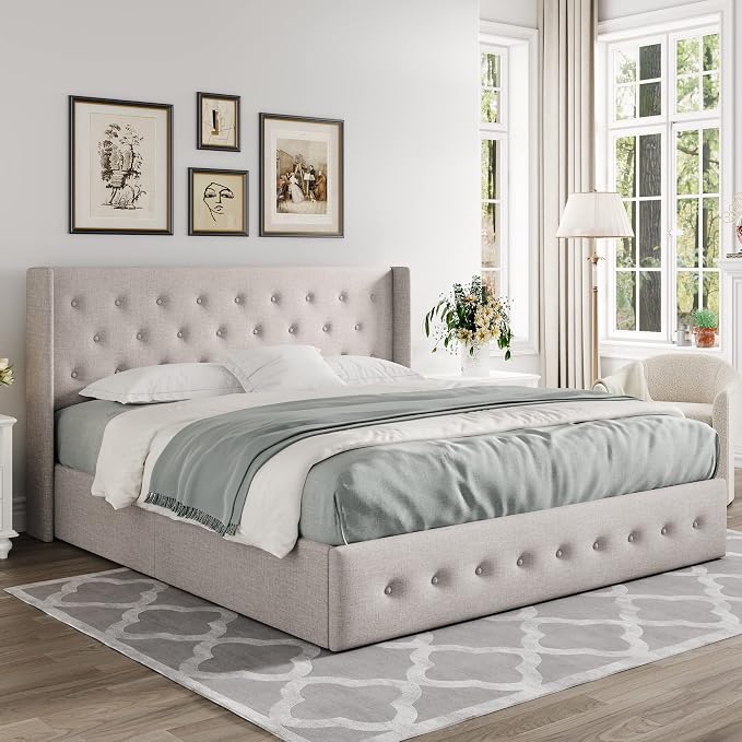 Allewie Queen Size Lift Up Storage Bed, Button Tufted Headboard - Image 8