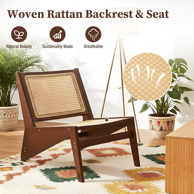 Furlide Rattan Chair 2Pcs, Mid-Century Accent Chair, Rattan Lounge Chair - Image 3
