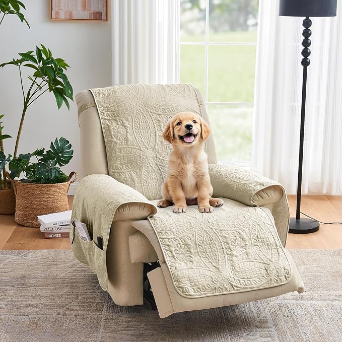 Camel Quilted Recliner Covers, Waterproof Recliner Chair Covers, Lazy Boy Chair by Pamhaven