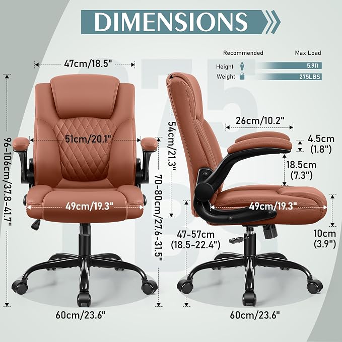 Leather Office Chair, PU Home Computer Desk Chairs - Image 3