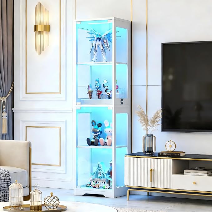 Display Cabinet with Glass Doors, Display Case with Lights and Human Body Sensor - Image 5