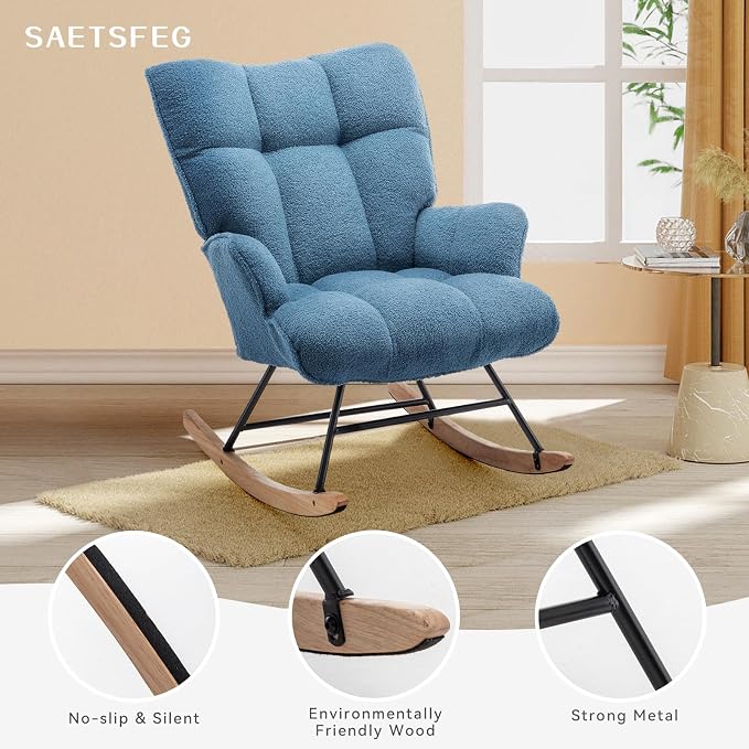 SAETSFEG Rocking Chair Nursery Teddy Upholstered Glider Rocker Rocking Accent - Image 4
