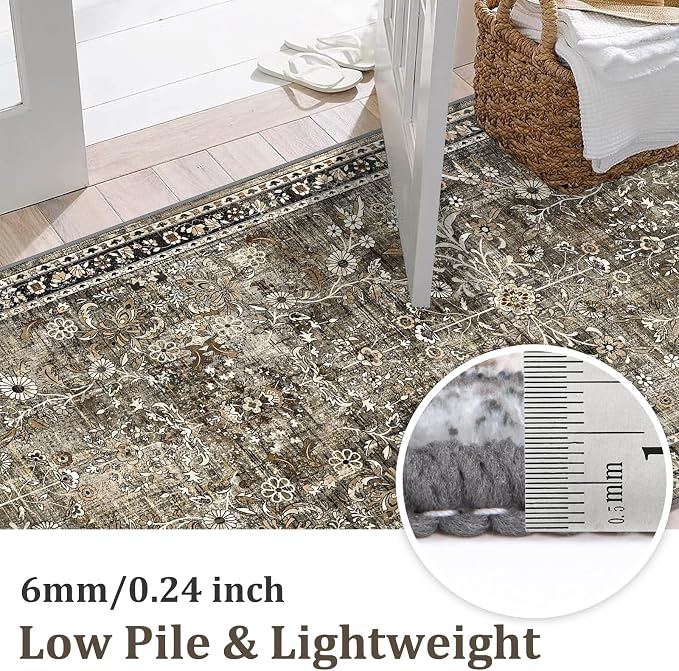 Yamaziot 2x8 Washable Hallway Runner Rug Non Slip Floral Carpet, Tan | Soft - Image 4