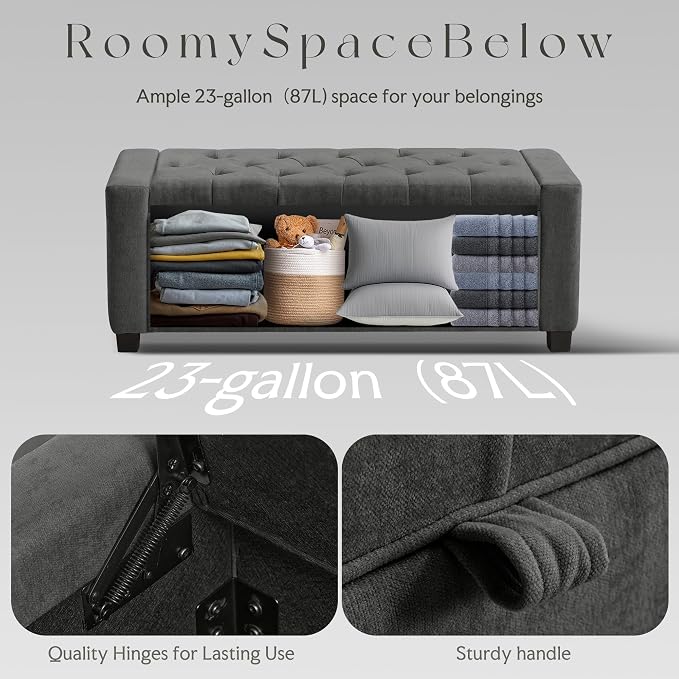GRAINELL Storage Ottoman Bench, Upholstered Tufted Bedroom Bench - Image 6