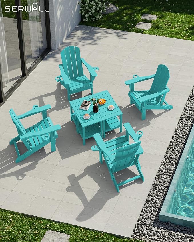 SERWALL 2-Tier HDPE Outdoor Side Tables Set of 2, Weatherproof Rectangular - Image 8
