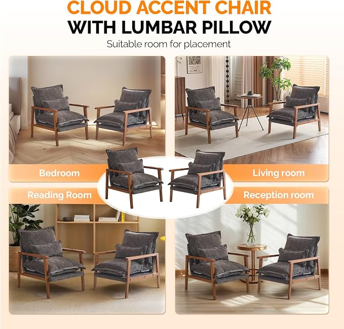 VINGLI Mid-Century Modern Cloud Accent Armchairs Set of 2 - Image 8