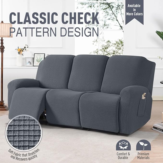 TAOCOCO Recliner Sofa Covers 8-Pieces Stretch Large Couch Covers - Image 2