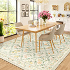 PLHXFR Area Rug 10x12 Living Room: Floral Washable Boho Carpet Beige Multi | - Image 4