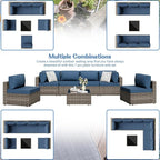 7 Piece Outdoor Patio Furniture Set, Natural PE Rattan Wicker Sectional Sofa - Image 2