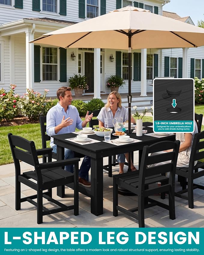 SERWALL Outdoor Dining Table Set, 67‘’ HDPE Patio Dining Set - Image 3