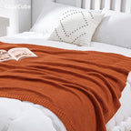 CozeCube Burnt Orange Seed Stitch Throw Blanket 60"x80", Farmhouse Decor | - Image 2