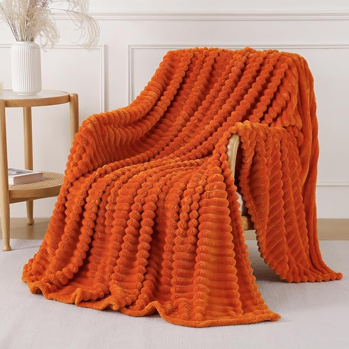 Orange Throw Blanket for Couch Sofa 50x60 inches Striped Design | Fleece by Unknown