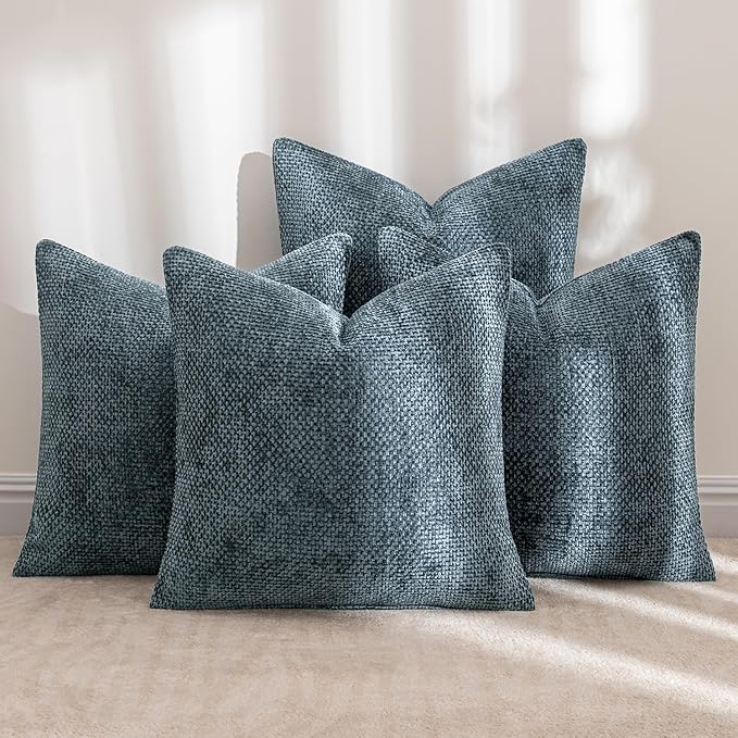MIULEE Soft Decorative Chenille Pillow Covers Navy Blue 18x18 Pack of 4 | - Image 2
