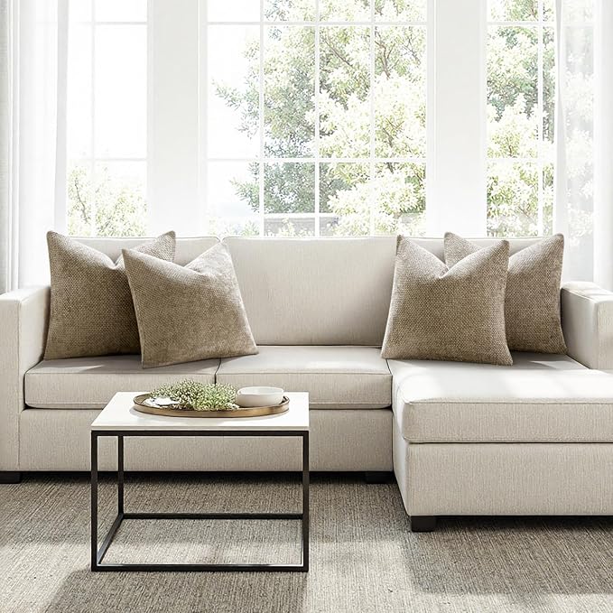 MIULEE Soft Decorative Chenille Pillow Covers Khaki 20x20 Pack of 4 | Modern - Image 4