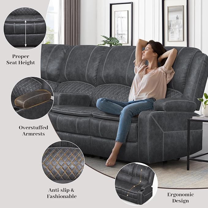 Yolsali Manual Reclining Sectional Sofa Set, 5 Seats 1+1+3 Dutch Velvet - Image 5
