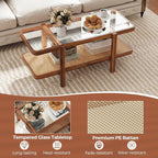 Giantex Rattan Coffee Table, 47.5" Rectangle Solid Wood Tea Table w/Tempered - Image 5