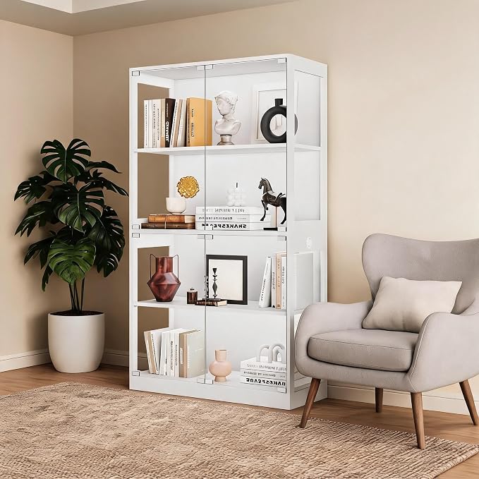 IDEALHOUSE Glass Display Cabinet 4-Tier, Curio Cabinets - Image 7