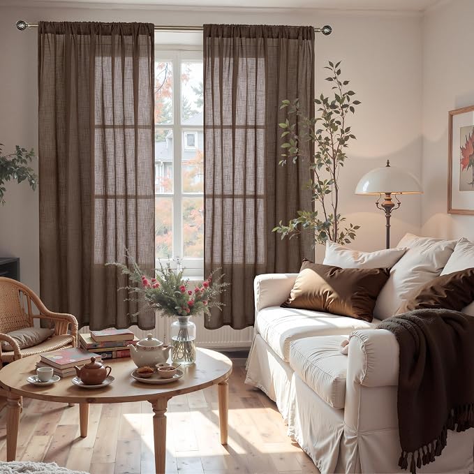 BGment Brown Linen Curtains 72 Inches Long - Image 2
