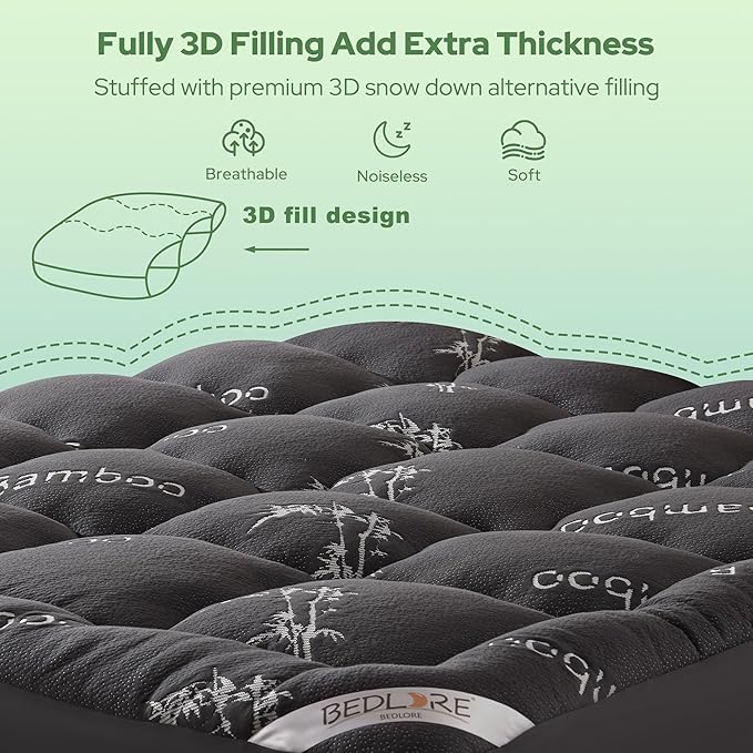 BEDLORE Full Size Mattress Topper Viscose Derived from Bamboo, Thick Pillow Top - Image 5