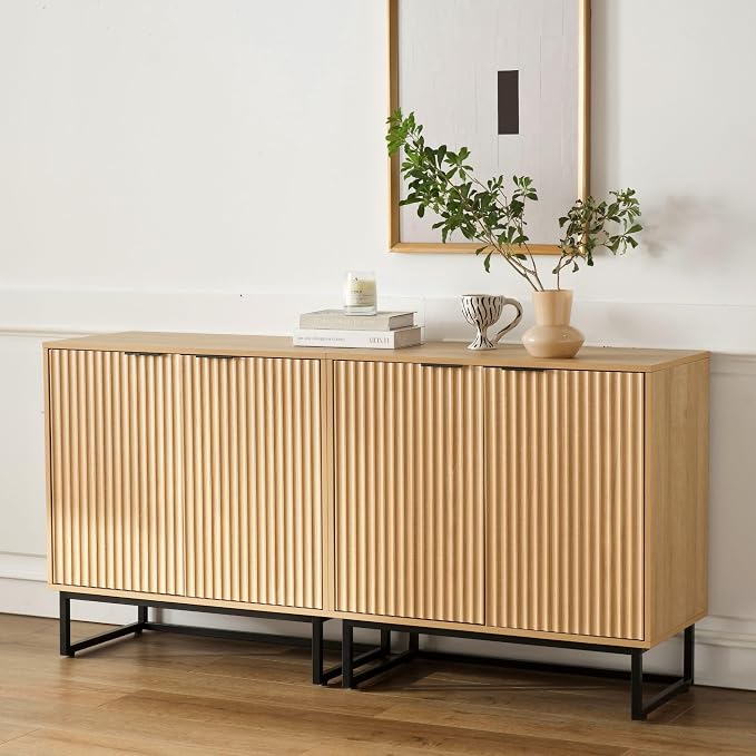 EYYTHUNG Fluted Storage Cabinets Set of 3, Sideboard Buffet Cabinets - Image 6