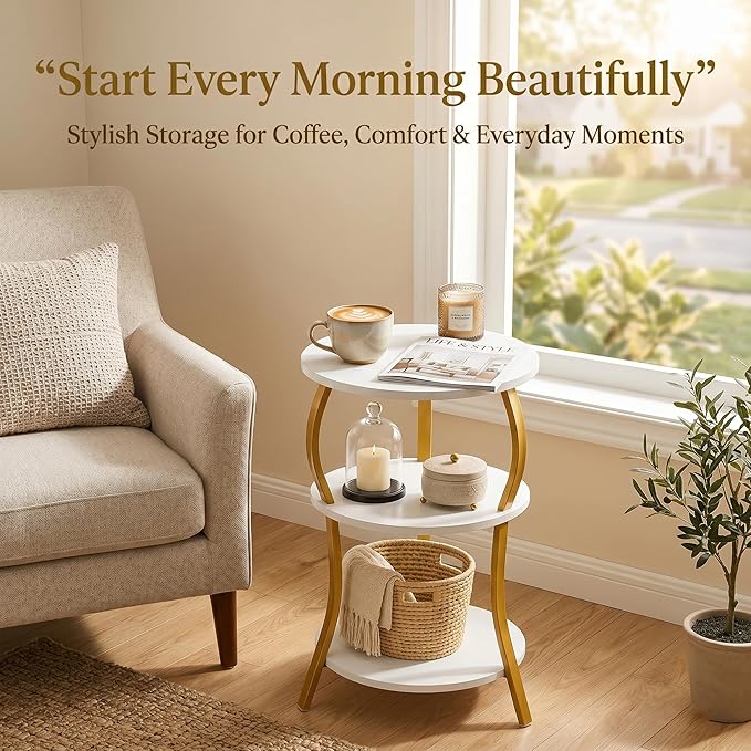 Vintage Small Round Side Table, 3-Tier Slim Waist Circular End Table - Image 6