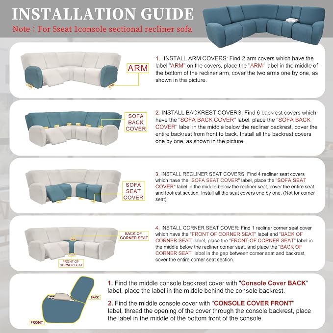 100% Waterproof Sectional Recliner Couch Covers - Image 7