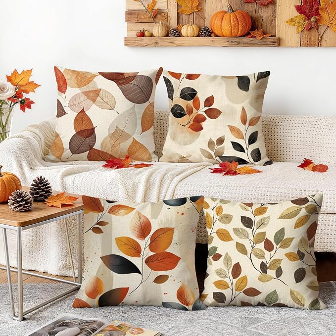 OBSEDE Retro Colored Leaf Geometric Pattern Illustration Decorative Throw - Image 5