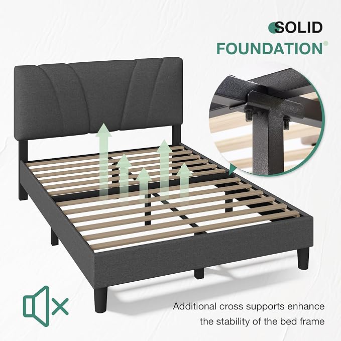Novilla Queen Size Bed Frame Upholstered Platform Queen Bed Frame - Image 6